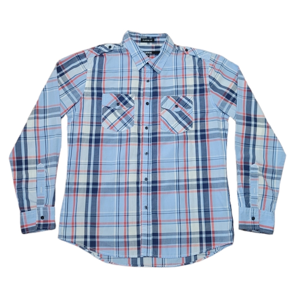 Carbon Classic Fit Button Up Long Sleeve Size Large Plaid Shirt